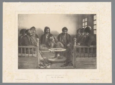 Armeense en Tataarse mannen zittend in een cafe met waterpijp, 18 oktober 1837