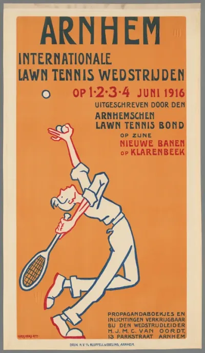 Arnhem Internationale Lawn Tennis Wedstrijden op 1, 2, 3, 4 juni 1916 uitgeschreven door den Arnhemsen Lawn Tennis Bond op zijn nieuwe banen op Klarenbeek
