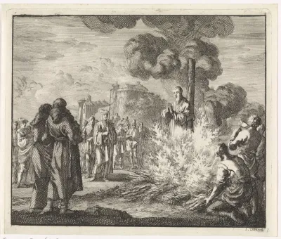 Arnoldus, bisschop van Brix, wordt op de brandstapel verbrand