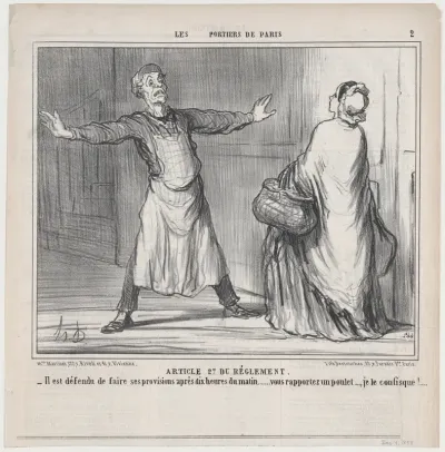 Article 27 du Réglement, from Les Portiers de Paris, published in Le Charivari, December 4, 1858