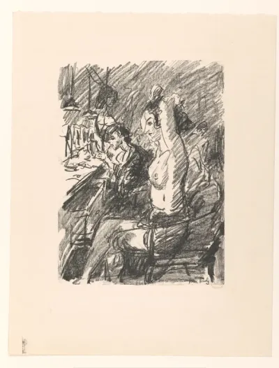 Artiesten voor de spiegel in de kleedkamer van een theater