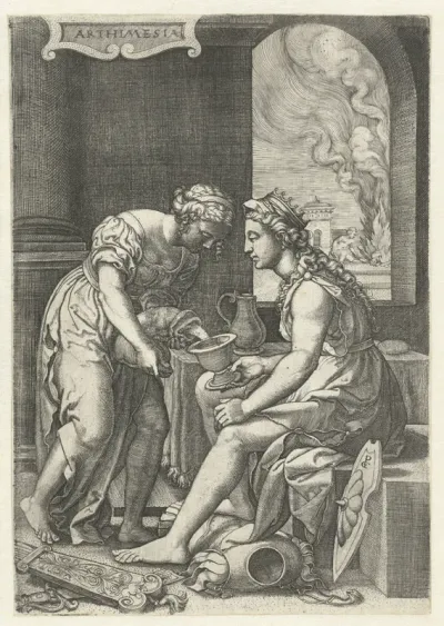 Artimesia drinkt het as van haar man Mausolus