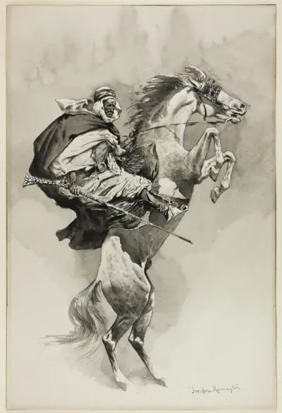 "As They Threw their Animals Back upon their Haunches," illustration for An Arabian Day and Night, in Harper's New Monthly Magazine