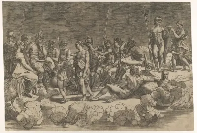 Assembly of the Gods after the ceiling composition in the Loggia di Psiche, Villa Farnesina, Rome