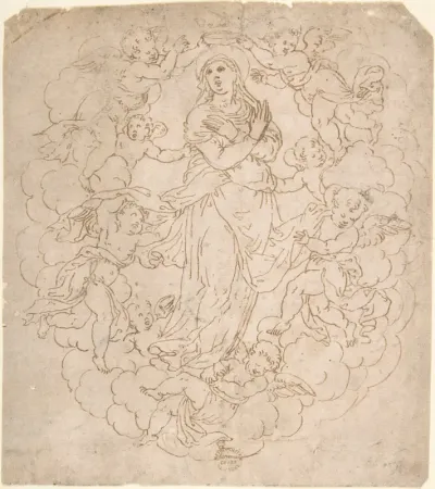 Assumption of the Virgin (recto); Figure Sketches (verso)