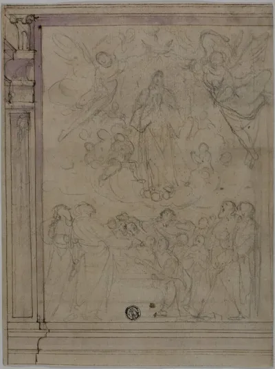 Assumption of the Virgin (recto); Sketches of Architectural Details (verso)