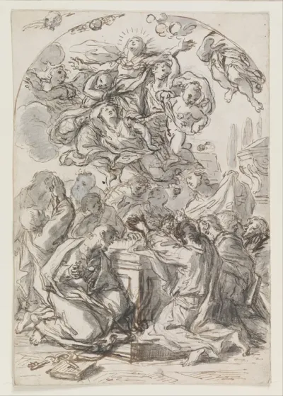 Assumption of the Virgin; Verso: Head of a Woman and Child
