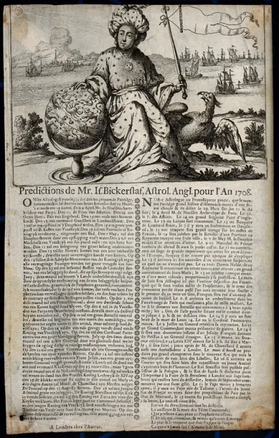 Astronomy: an astrologer sits in a landscape with his hand on a globe