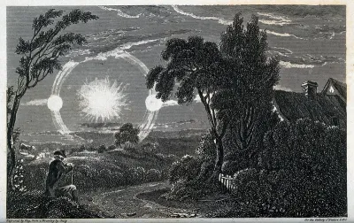 Astronomy: an atmospheric condition producing sun dogs, giving the effect of two suns