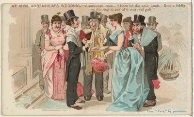 At Miss Ahrenheim's Wedding, from the Snapshots from "Puck" series (N128) issued by Duke Sons & Co. to promote Honest Long Cut Tobacco