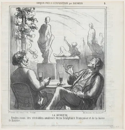 At the bar, meeting point for the true lovers of French sculpture and Bavarian beer, from 'Exhibition sketches,' published in Le Charivari, June 3, 1865