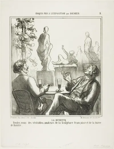 At The Bar. Meeting point for the true lovers of French sculpture and Bavarian beer, plate 5 from Croquis pris à l'exposition
