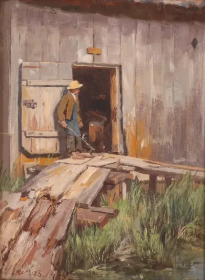At the door