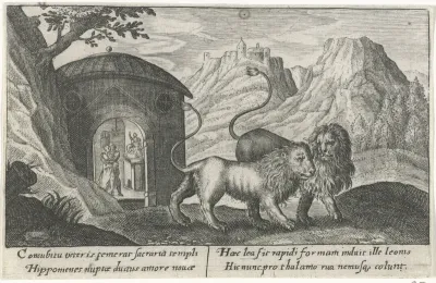 Atalanta en Hippomenes in leeuwen veranderd