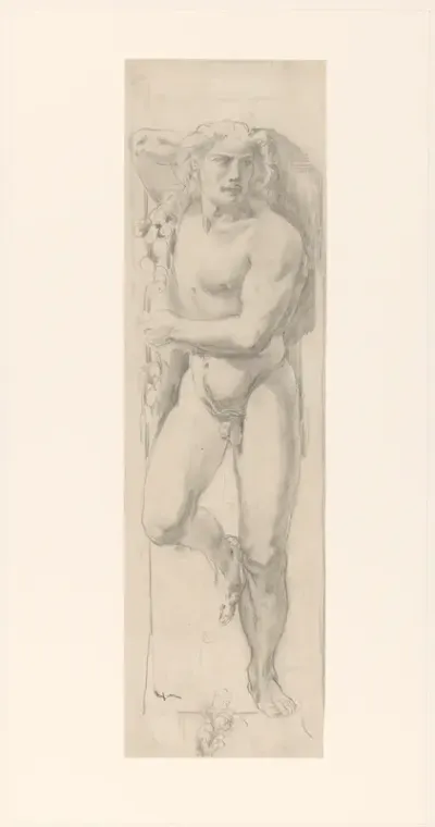 Atlant met opgeheven rechterarm en rechterbeen