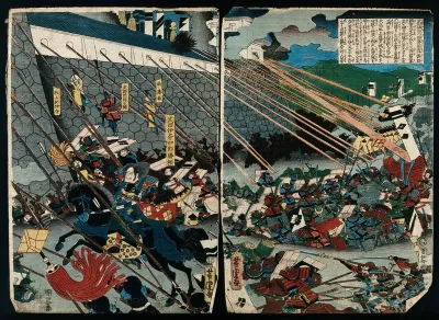 Attackers hit by a barrage of fire from a castle
