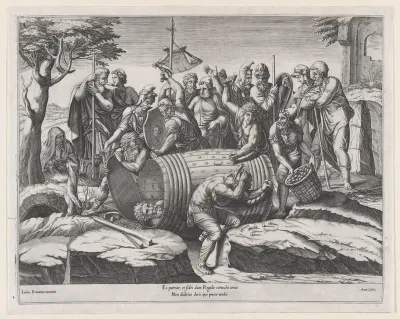 Attilius Regulus in a Barrel, from "Speculum Romanae Magnificentiae"