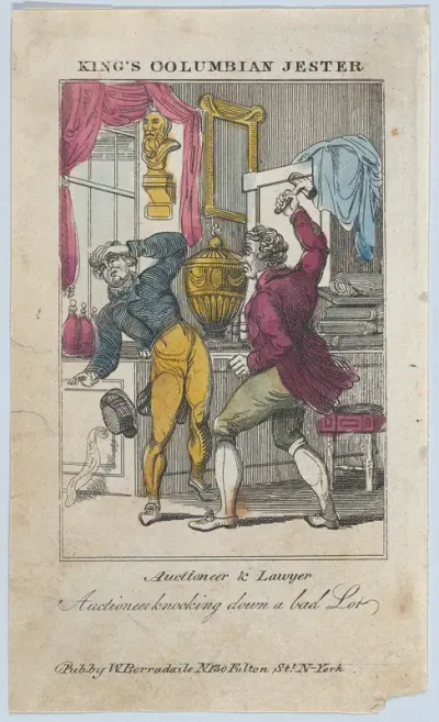 Auctioneer & Lawyer, Auctioneer Knocking Down a Bad Lot (from "King's Columbian Jester")