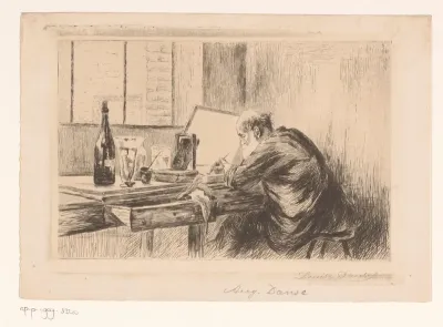 Auguste Danse aan het etsen