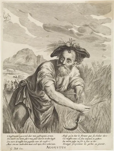 Augustus: Oogstende boer