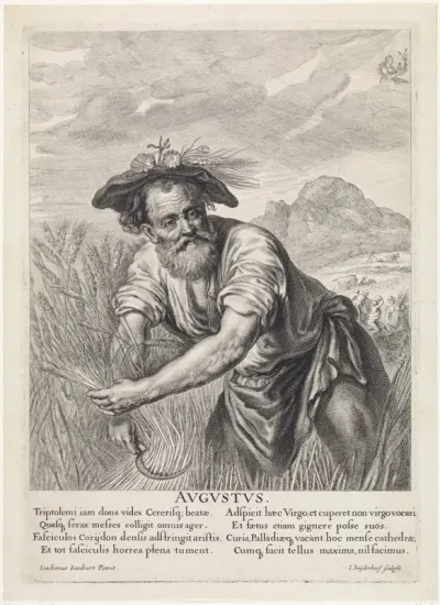 Augustus: Oogstende boer
