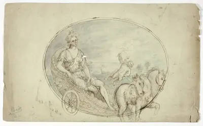 Aurora in Her Chariot (recto); Three Male Portrait Busts (verso)