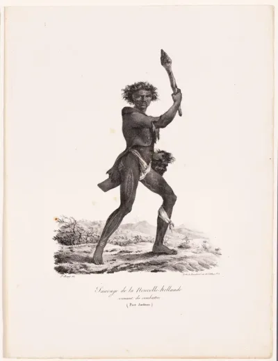 Australische krijger met het hoofd van een vijand