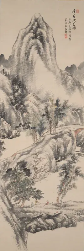 Autumn Landscape with Three Scholars by a River "Tasting tea with water of a mountain torrent"