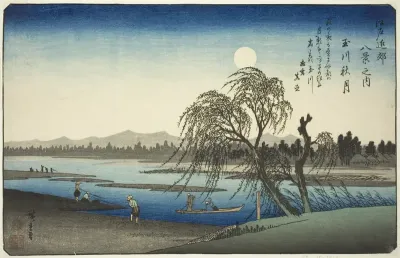 Autumn Moon over Tama River (Tamagawa no shugetsu), from the series "Eight Views in the Environs of Edo (Edo kinko hakkei no uchi)"