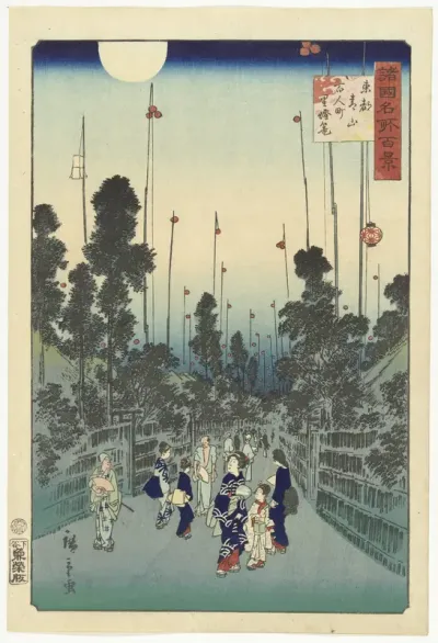 Avondfeest in de wijk Hyakunin, stadsdeel Aoyama in Edo