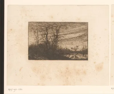 Avondlandschap met figuur langs een waterplas
