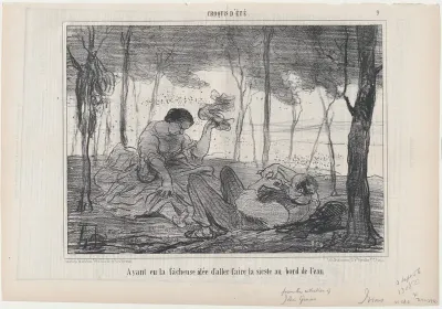 Ayant eu la facheuse idée d'aller...au bord de l'eau, from Croquis d'Été, published in Le Charivari, September 3, 1856