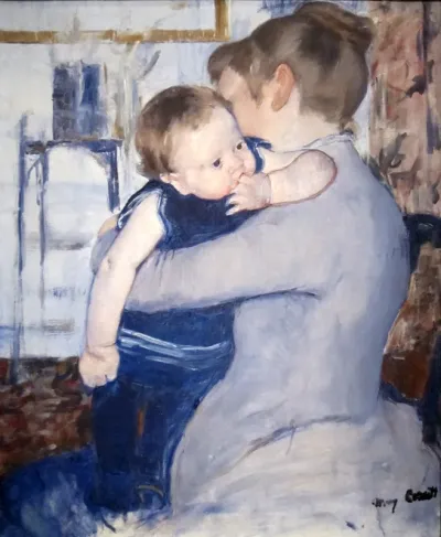 Baby in Dark Blue Suit, Looking Over His Mother's Shoulder