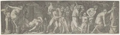 Bacchanaal met dronken Bacchus en saters en maeneaden