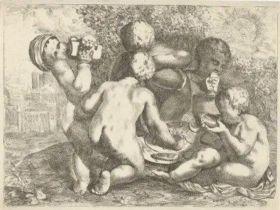 Bacchanaal met vijf putti