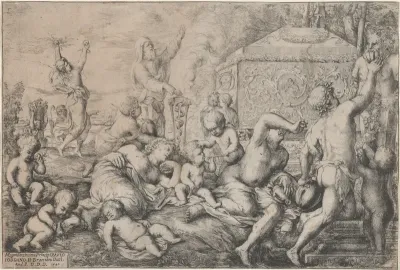 Bacchanal with Altar, Faun, and Silenus