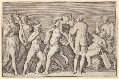 Bacchanale with Eight Figures, from "Ex Antiquis Cameorum et Gemmae Delineata/ Liber Secundus/et ab Enea Vico Parmen Incis"