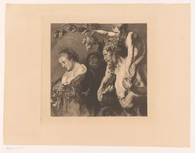 Bacchanten, sater en vrouw met druiven