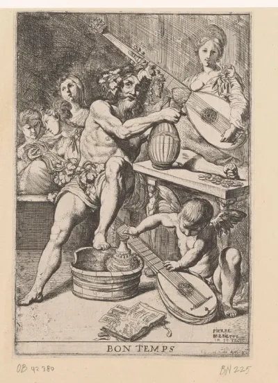 Bacchus en Amor bij een musicerende vrouw