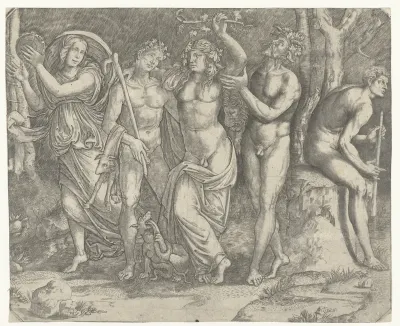 Bacchus en bacchanten en meanade met tamboerijn