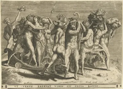 Bacchus en Venus in een koets getrokken door centauren