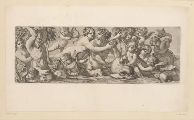 Bacchus met sater, nereïde en putti in het water