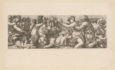 Bacchus met saters en nereïden in het water