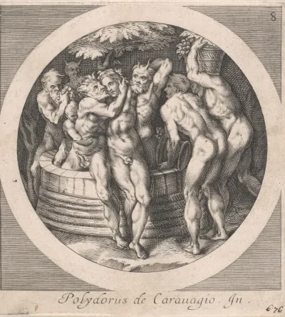 Bacchus omgeven door Saters