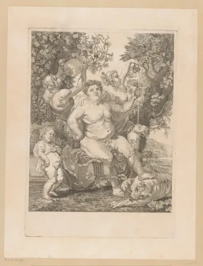 Bacchus op een wijnvat