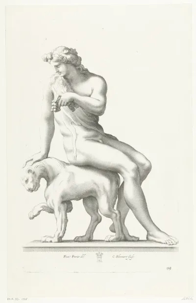 Bacchus zit op een tijger