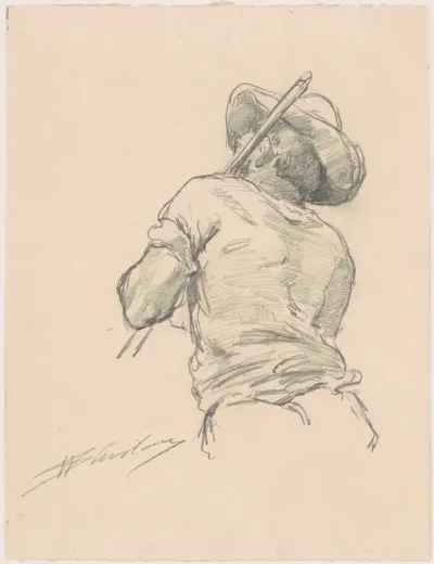 Back of a Man with Pole
