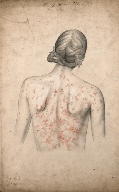 Back of a woman suffering from a rash of sores