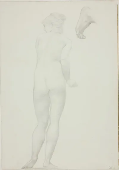 Backview of Standing Nude Woman and Sketch of a Foot