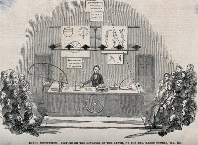 Baden Powell lecturing on the rotation of the earth at the Royal Institution, London